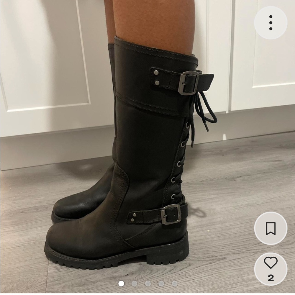 Cute Harley Davidson black leather lace-up boots with buckles #vintage #y2k